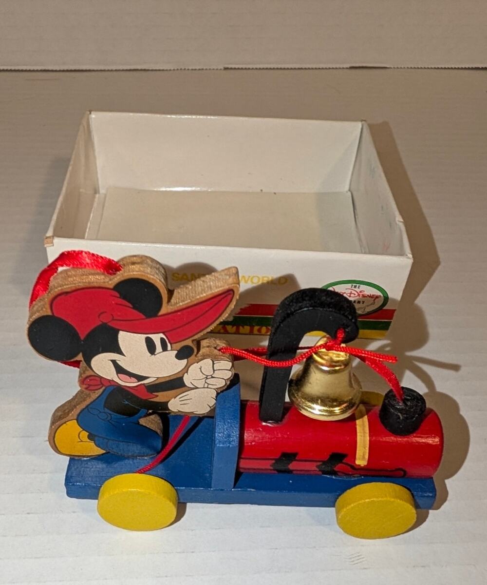 Vintage Disneyland Mickey Mouse Wooden Ornament Walt Disney Train 3"